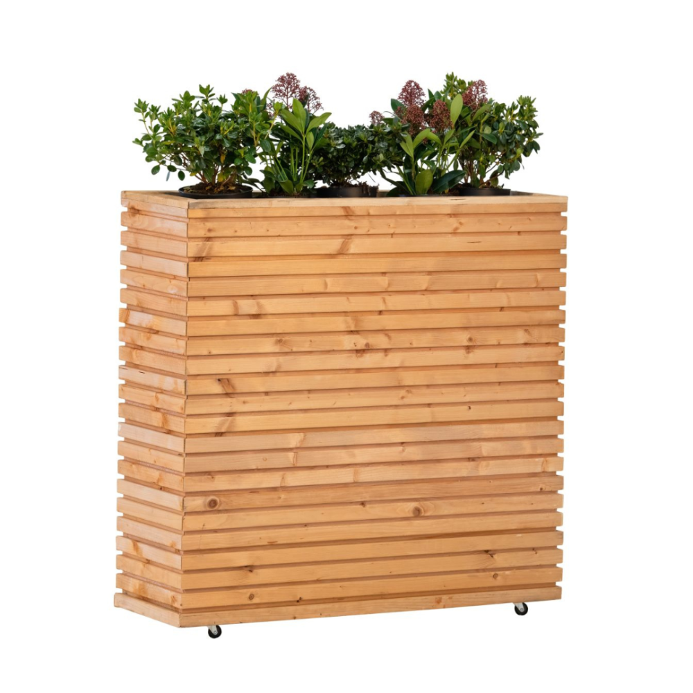 Bloembak Krefeld Red Class Wood 90 x 30 x 102 cm op wieltjes